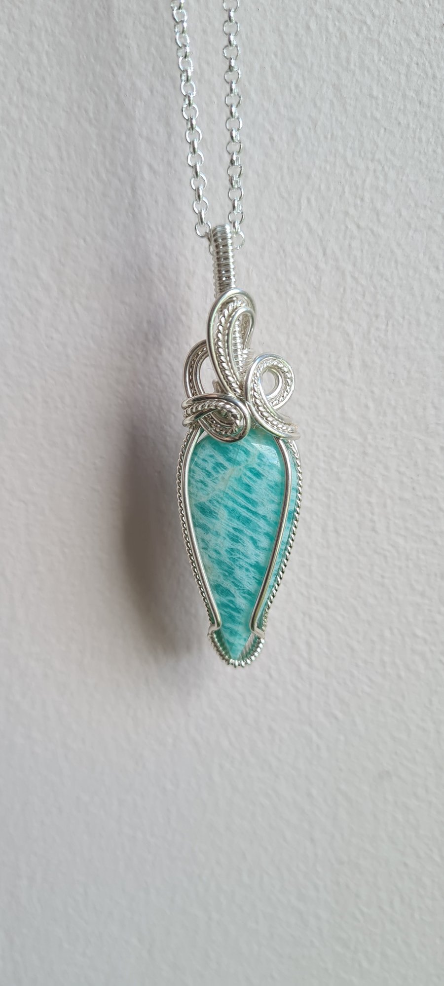 Natural Amazonite & 925 Silver Statement Necklace Pendant Gift Crystal Jewellery