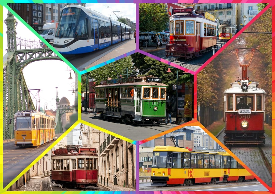 Mixed Trams Greeting Card A5 Size 