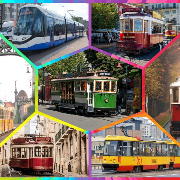 Mixed Trams Greeting Card A5 Size 