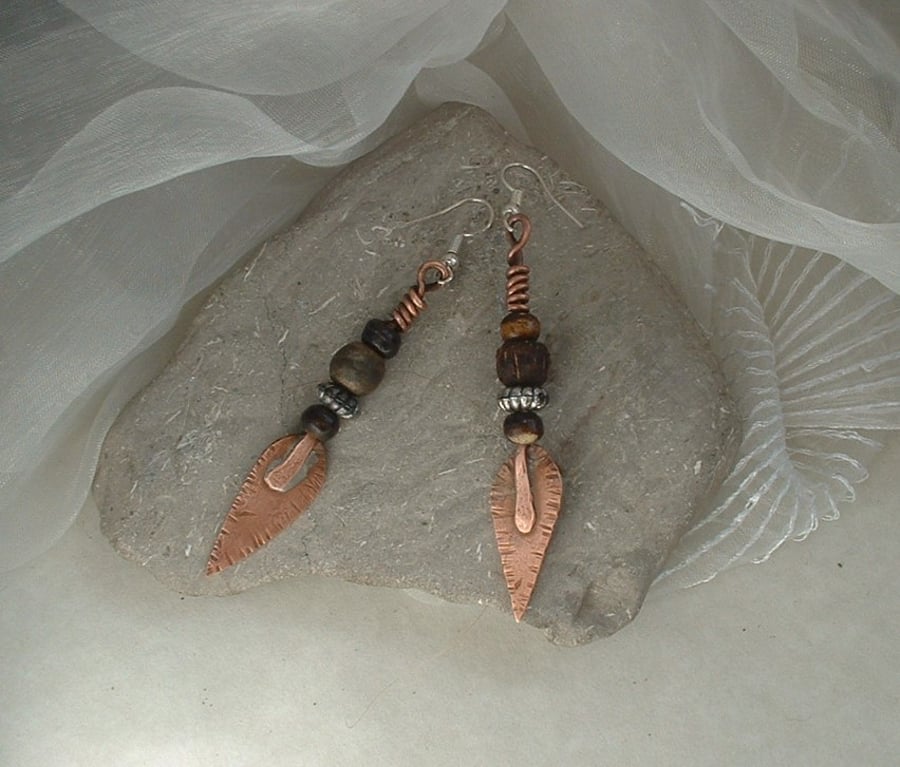 Tribal Spears Rustic Copper Earrings 