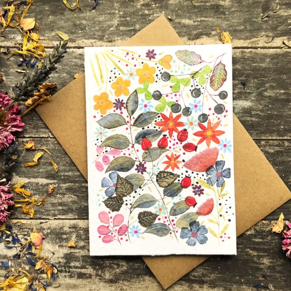 Plantable Seed Paper Birthday Card, Floral Note Cards, Floral Greeting cards