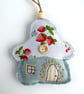 Toadstool Fairy House Hanging Decoration - Fabric Mushroom with Strawberries - Image 2