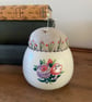 Poole Pottery bowl pincushion with embroidered linen