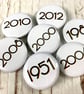Birthday year badges black letters 'Branson' font. Sizes: 25mm, 38mm Pin