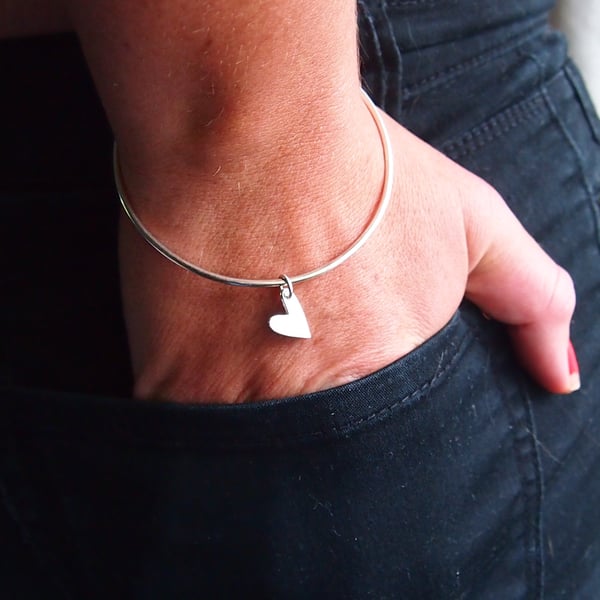 Sterling Silver Bangle with Heart 