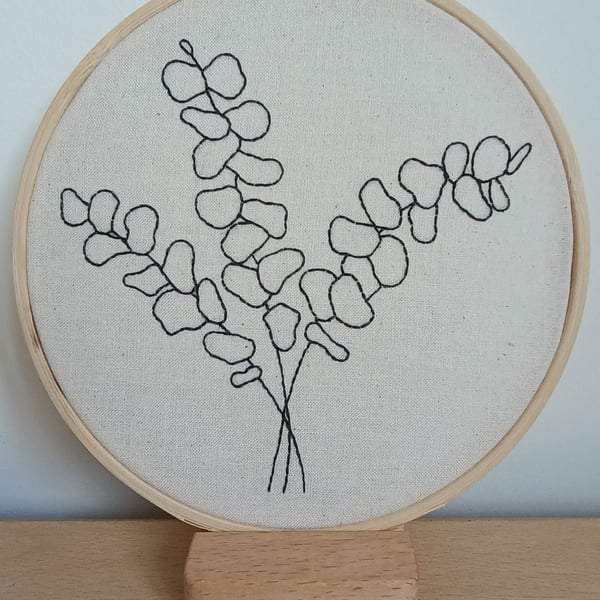 Beginners eucalyptus leaf themed embroidery stitching hoop, sewing craft kit