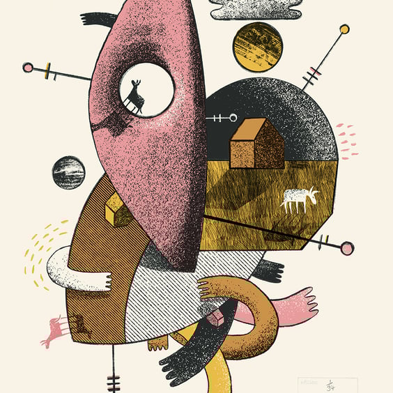 Happenings in Donkey World No.17 three-colour A3 screen-print