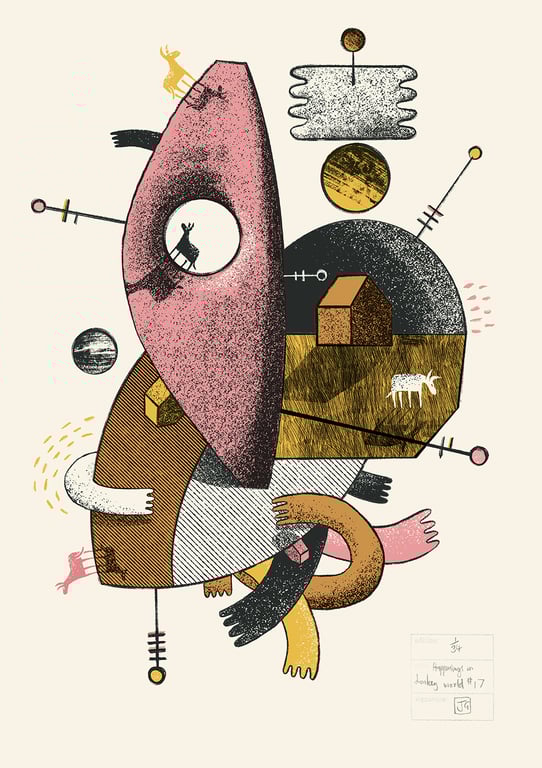 Happenings in Donkey World No.17 three-colour A3 screen-print