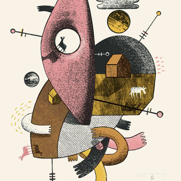 Happenings in Donkey World No.17 three-colour A3 screen-print