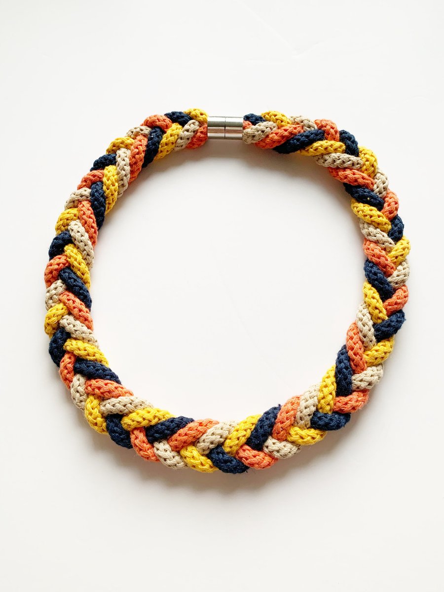 Knotted Cotton Statement necklace in yellow and orange, sustainable jewellery