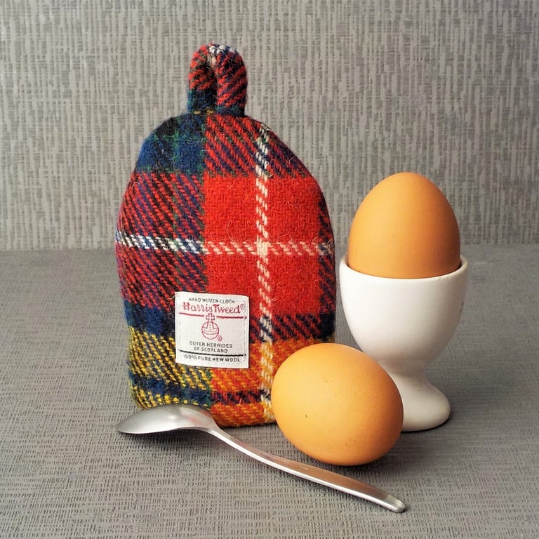 Harris tweed egg cosy bright tartan unusual handmade gift