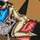 NUDE ON A SURREAL BED SURREAL INK ART HAND MADE ON ART PAPER A4