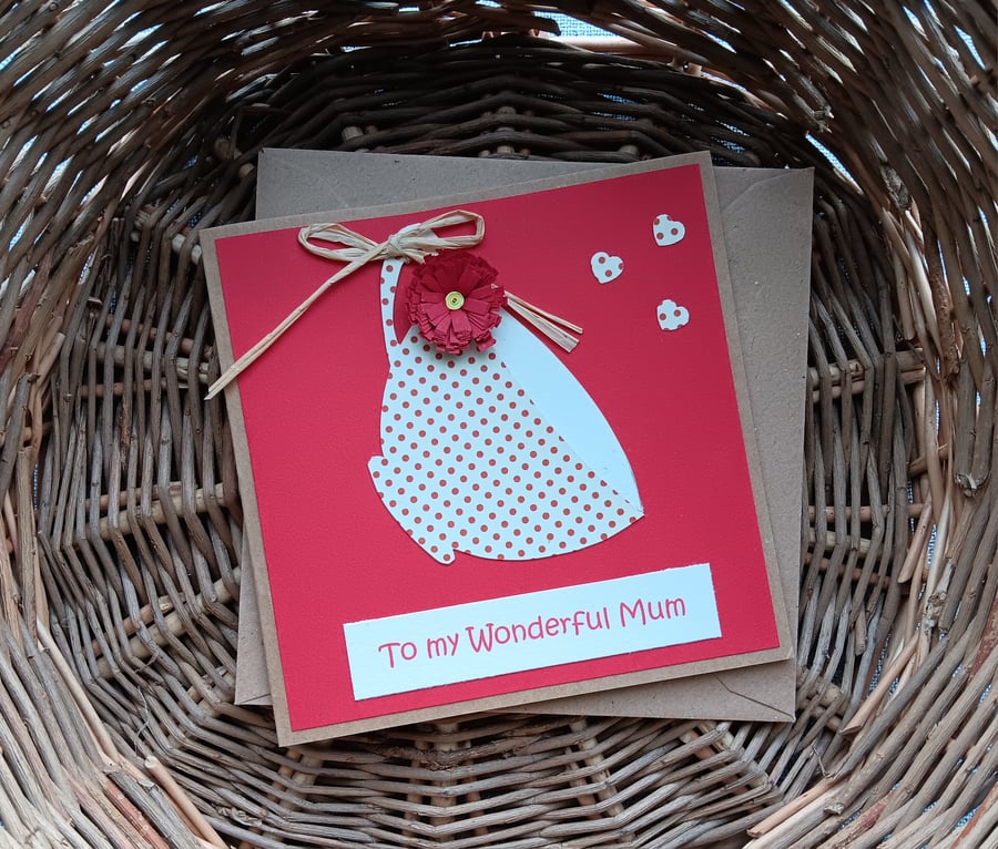 Red Handmade Teacup Card for Mum with Quilled Flower Perfectly Imperfect