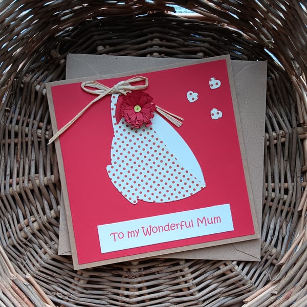 Red Handmade Teacup Card for Mum with Quilled Flower Perfectly Imperfect
