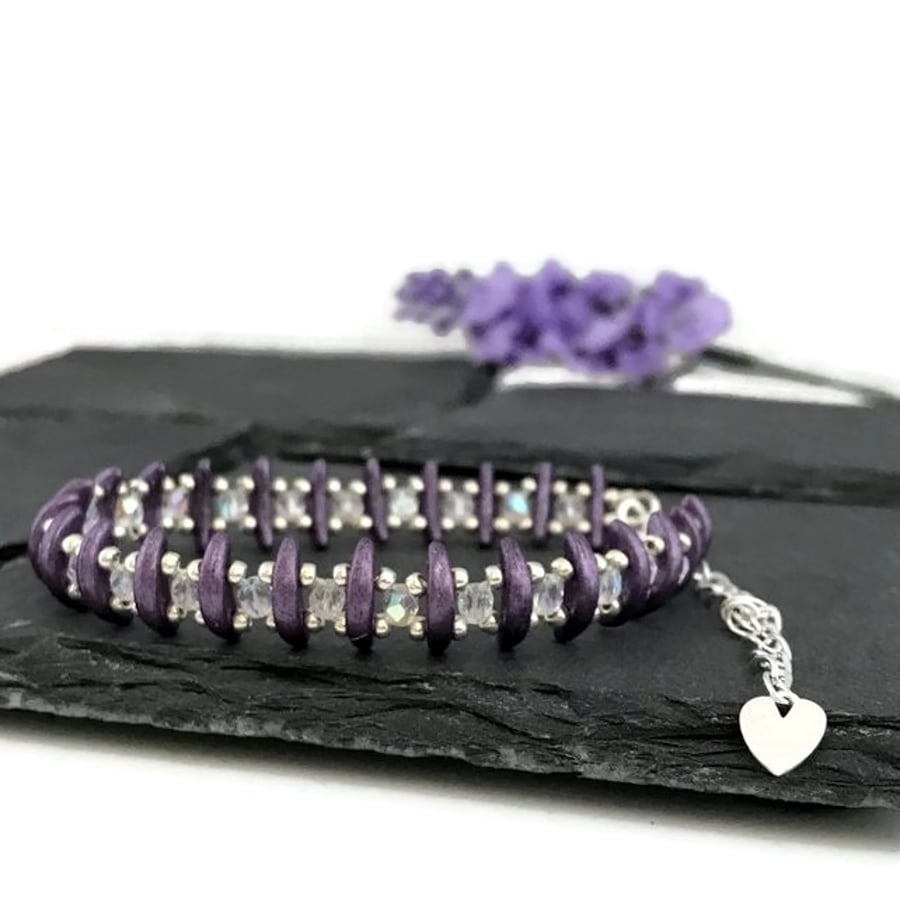 Metallic Purple and Silver Crescent Bead Bracelet