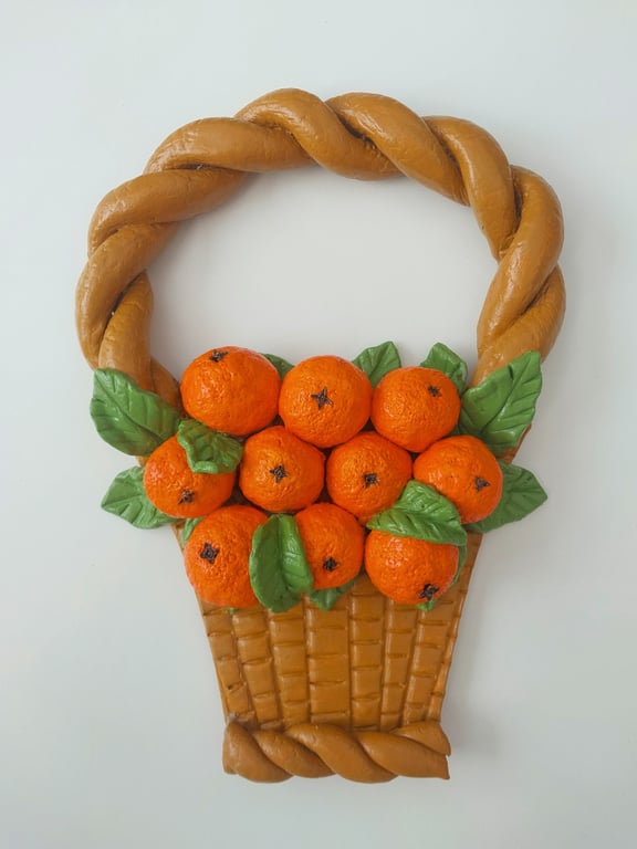 Large Orange Basket Handcrafted wall hanging clay decor fruit basket