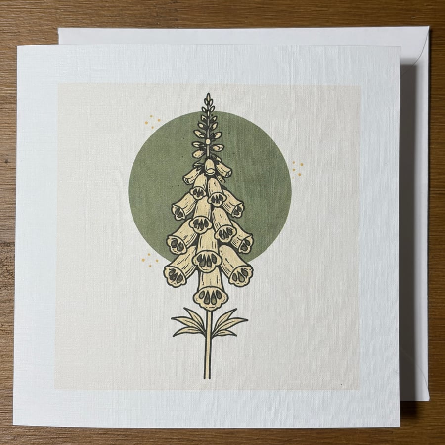 Foxglove Greeting Card – Botanical Wildflower – 6x6 Linen Card - Blank Inside