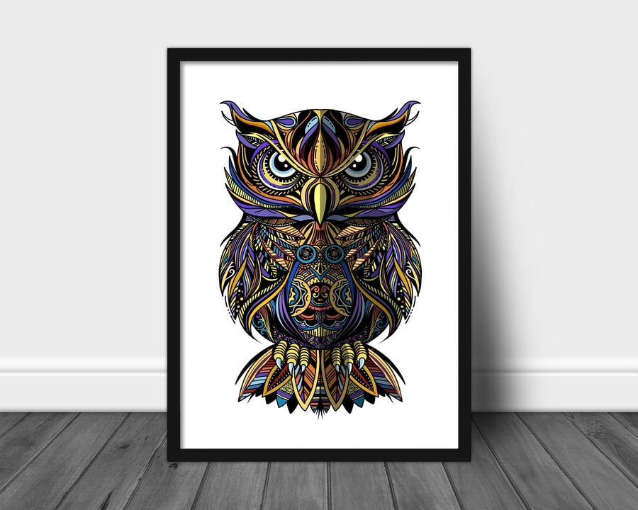 Owl print, mandala owl wall art, owl decor, owl gift