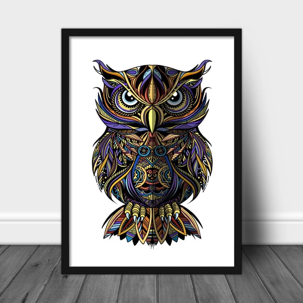 Owl print, mandala owl wall art, owl decor, owl gift