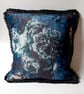 Cushion cover envelope style printed velvet blue flower and polkadot. - Image 9