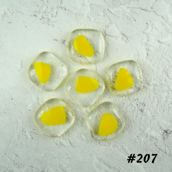 6 x yellow art glass cabochons, for jewellery making, crafting (207)