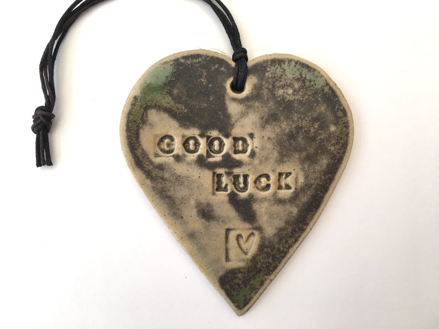  'Good Luck' Loveheart hanger, ceramic lovehearts, gift idea,  pottery,