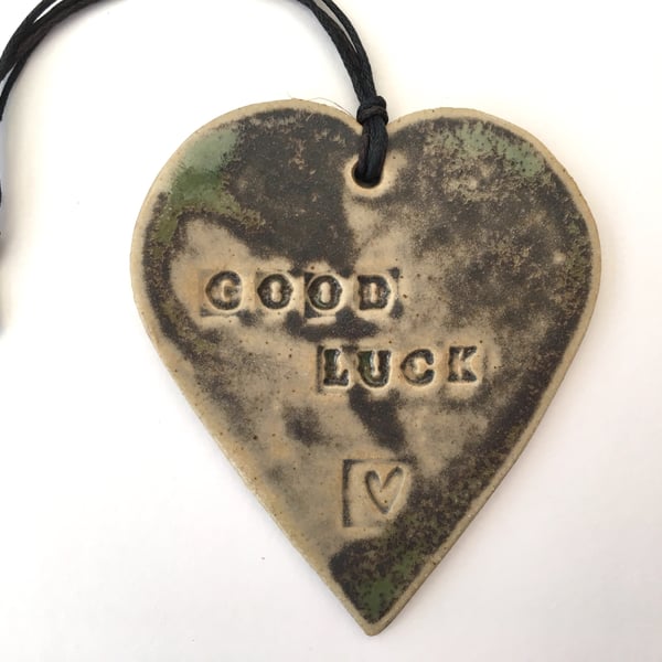  'Good Luck' Loveheart hanger, ceramic lovehearts, gift idea,  pottery,