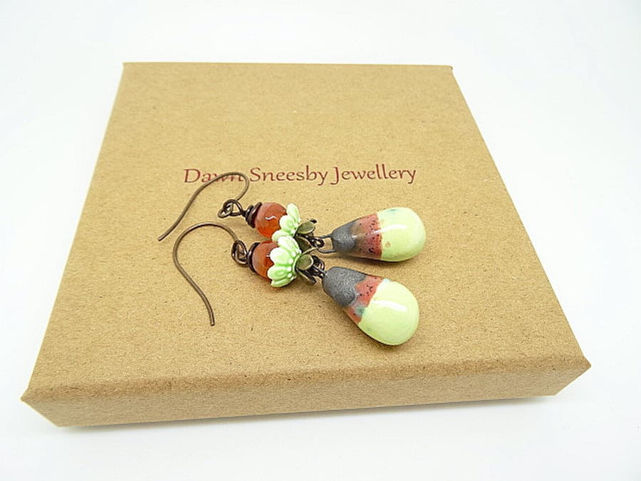 Ceramic and Faceted Agate Earrings.