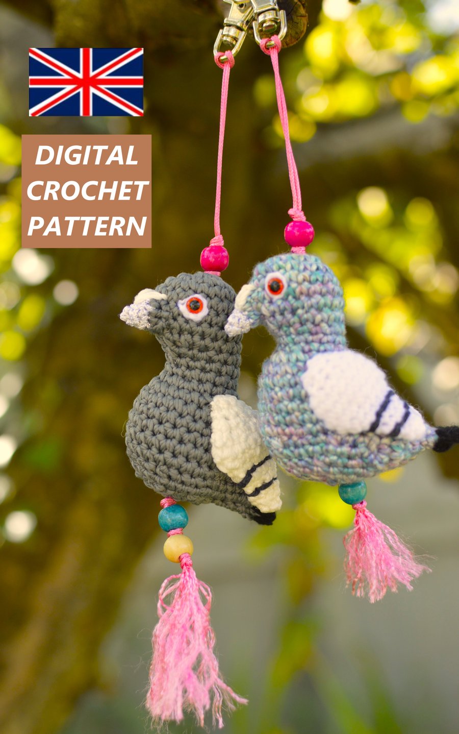 Pigeon Crochet Bag or Key Ring Ornament PDF DIGITAL PATTERN