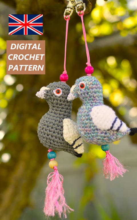 Pigeon Crochet Bag or Key Ring Ornament PDF DIGITAL PATTERN