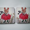  Mouse coasters, Wooden coasters,Home decor, Drinks coasters,Pair of  coasters,
