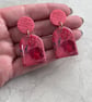 Handmade Polymer Clay Arch Drop Earrings – Pink Floral Design - Image 3