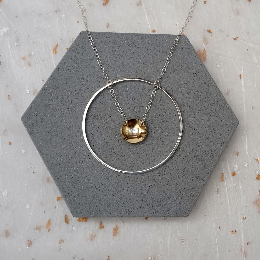 Seconds Sunday Silver circle & brass necklace, silver pendant