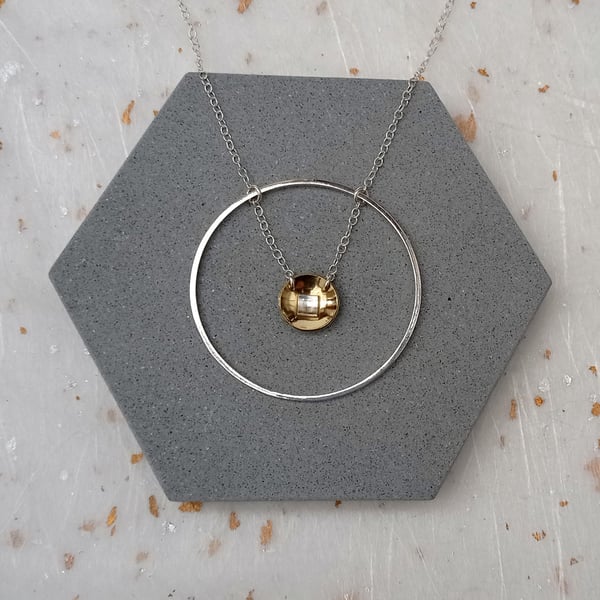 Seconds Sunday Silver circle & brass necklace, silver pendant