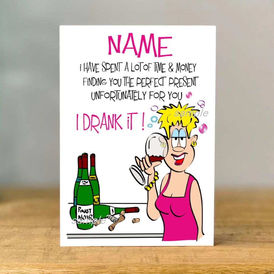 Personalised Funny Birthday Card, Bestie, Wine Drinker, Sister, Mum, Daughter