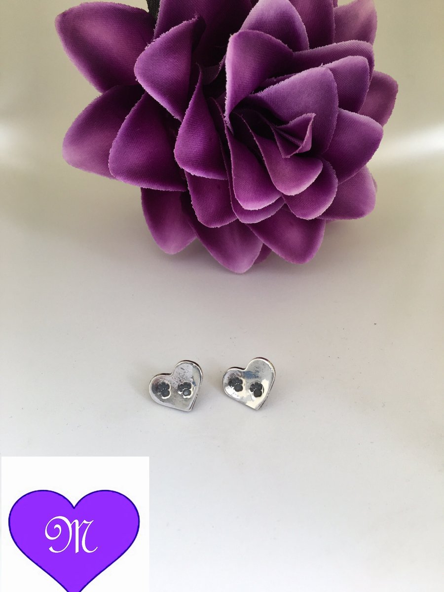 Fine silver heart with paw print earrings