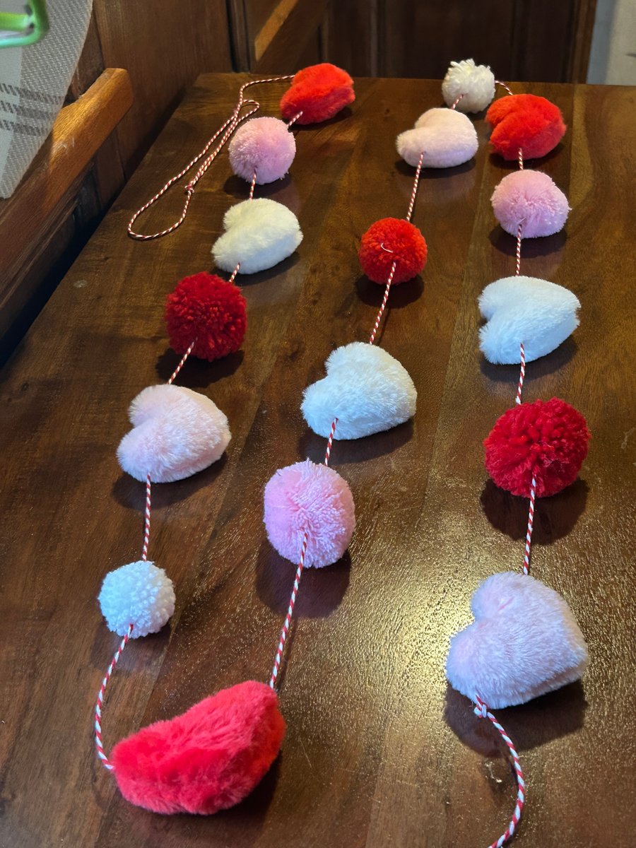 Handmade Heart & Pompom Garland - Valentine Romantic Cottage Core 