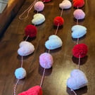Handmade Heart & Pompom Garland - Valentine Romantic Cottage Core 