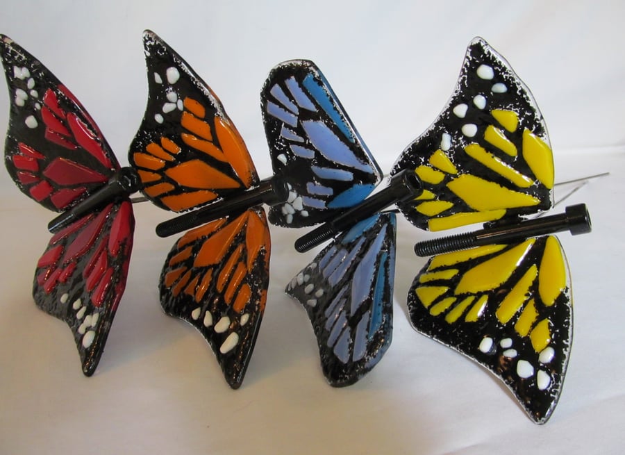 Pair of Fused Glass & Metal Butterfly Plant Pot Charms - Mother's Day Offer