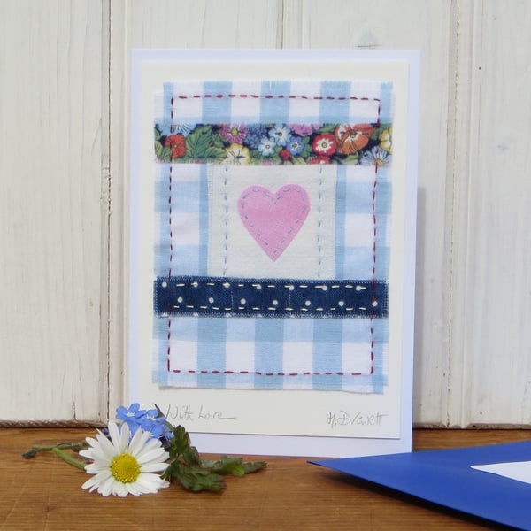 Small hand-stitched heart card suitable for many occasions - so pretty!