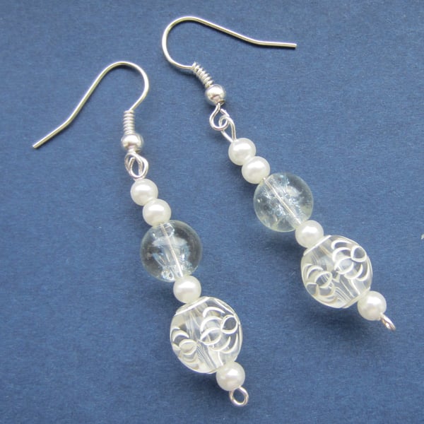 SALE White and Pearl Effect Drop Bead Earrings % to Ukraine