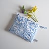  Make up bag or purse in a vintage blue floral embroidery.