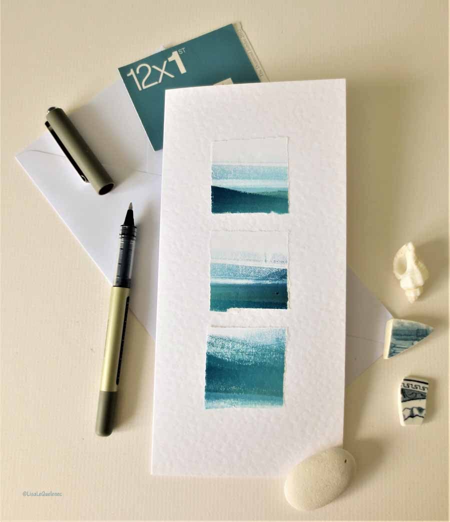 Original art card abstract OOAK sea side tide lines