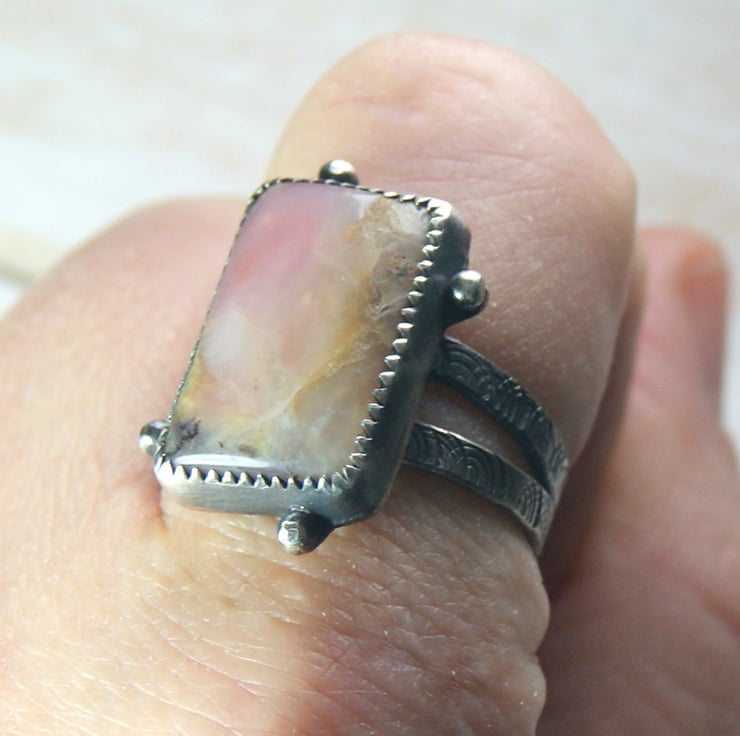 Peruvian Opal Ring, Pink Stone Ring, Handmade ... - Folksy