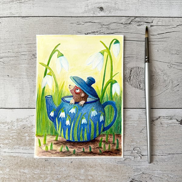 Original Mole Painting - Snowdrop Gouache Painting - One of a kind