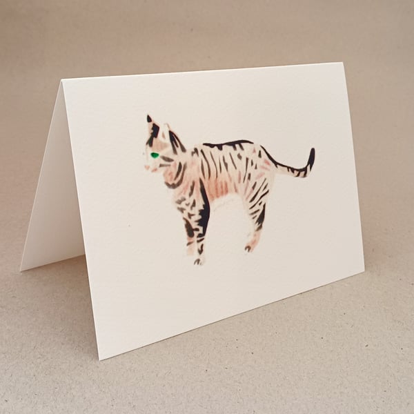 Tabby and white Cat handmade card blank inside