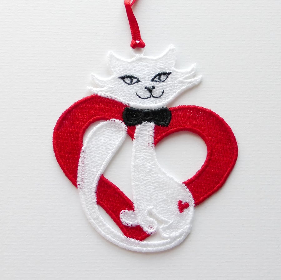Hanging decoration. Cat decoration. Embroidered Lace