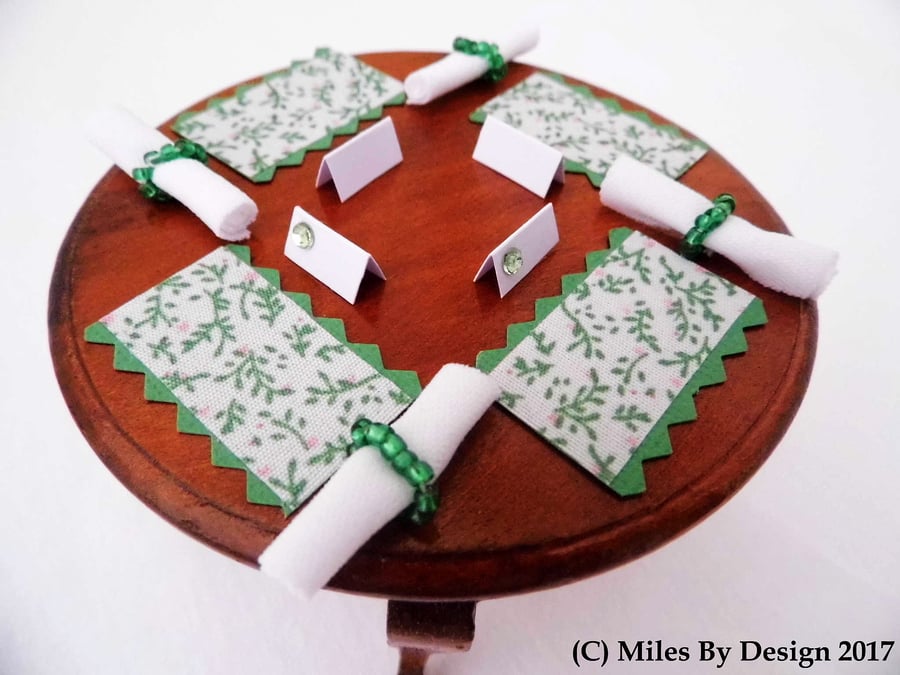 1:12 Scale Green & Floral Dolls House Table Setting