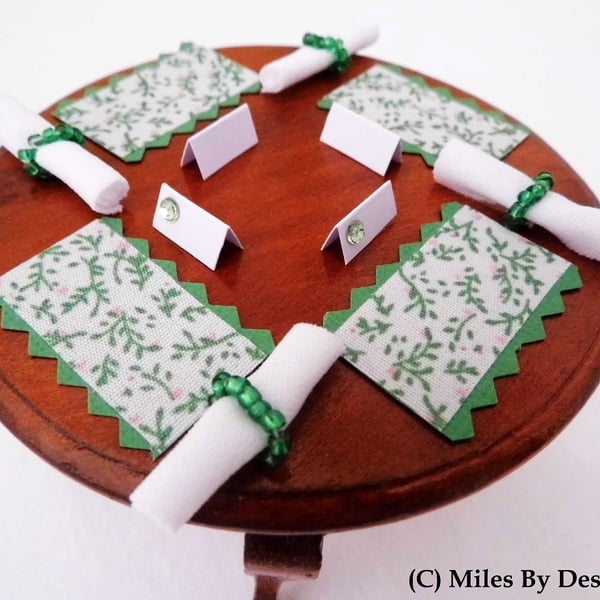 1:12 Scale Green & Floral Dolls House Table Setting