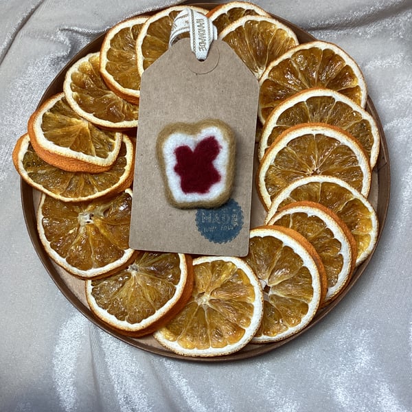 Handmade Needle Felted Jam on Toast Brooch. Brooches are Back!